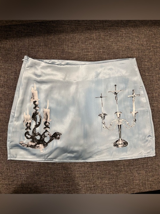 Dresses & Skirts - Silky Light Blue Candle Chandelier Print Mini Skirt